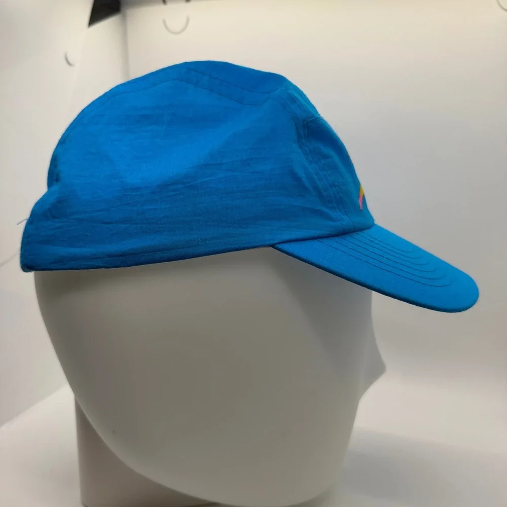 Speedo Blue Nylon Bucket Hat Rainbow Logo Adjustable Strap One Size Retro Sporty